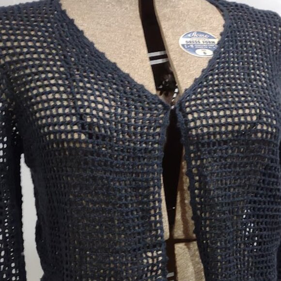VENEZIA JEANS CLOTHING CROCHET RAMIE COTTON CARDIGAN EYE AND HOOK CLOSURE 18/20 - Picture 2 of 13